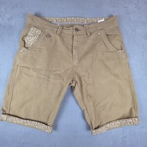 Polo Mano Mens Tan Chino Shorts Pattern Pocket Detail Cuffed Casual Unique Desig